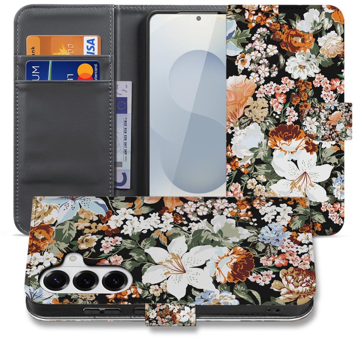 Portemonnee Hoesje Samsung Galaxy S26 Plus Dark Flowers