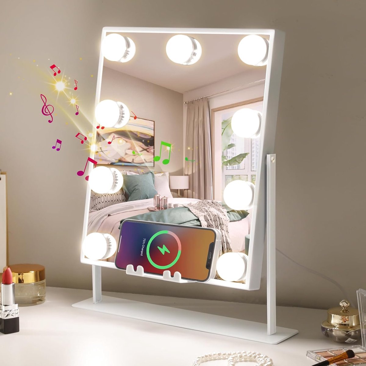 Make-up Spiegel met Verlichting en Bluetooth - Wikkelspiegel met 9 Lampen