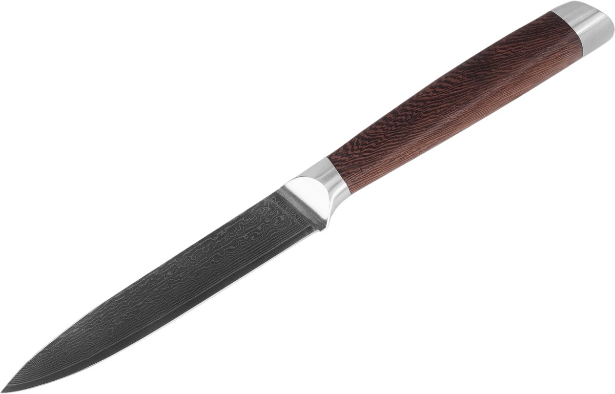 Herman den Blijker - Damascus schilmes 13 cm - Ergonomisch handvat van wengehout - Geschikt voor links- en rechtshandig gebruik - VG10 kern - Handgemaakt keukenmes