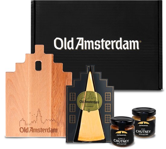 Old Amsterdam Treat Box – Kaaspakket met Classic, Chutneys & Borrelplank – Borrelpakket – Cadeau Vader