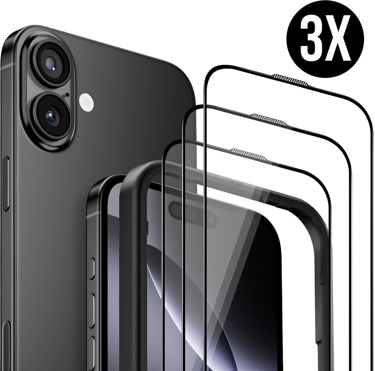 JOYSAF Screenprotector - 3 stuks - Geschikt voor iPhone 17 - 9H Tempered Glass - Extra Sterk - beschermglas screen protector - 3 gehard glazen screenprotectors + 1 montageframe