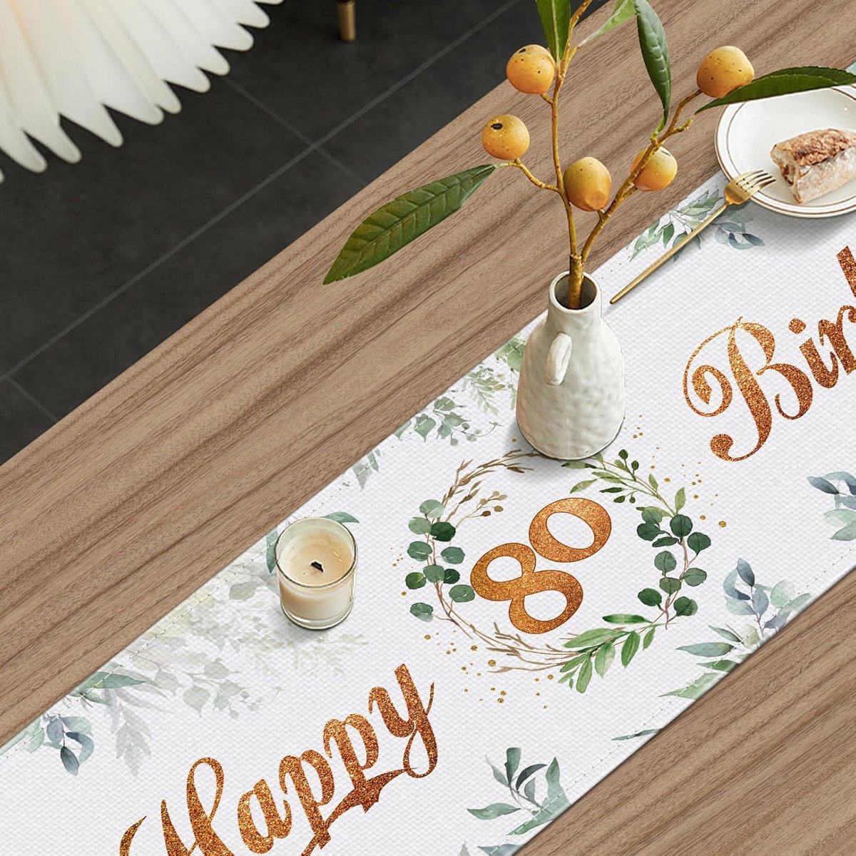 Tafelloper 80e Verjaardag Groen - Eucalyptus Tafelkleed voor Feestdecoratie