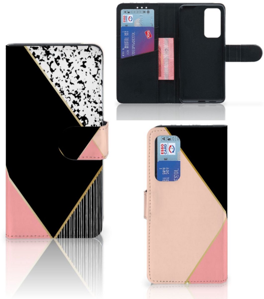 Huawei P40 Book Case Zwart Roze Vormen