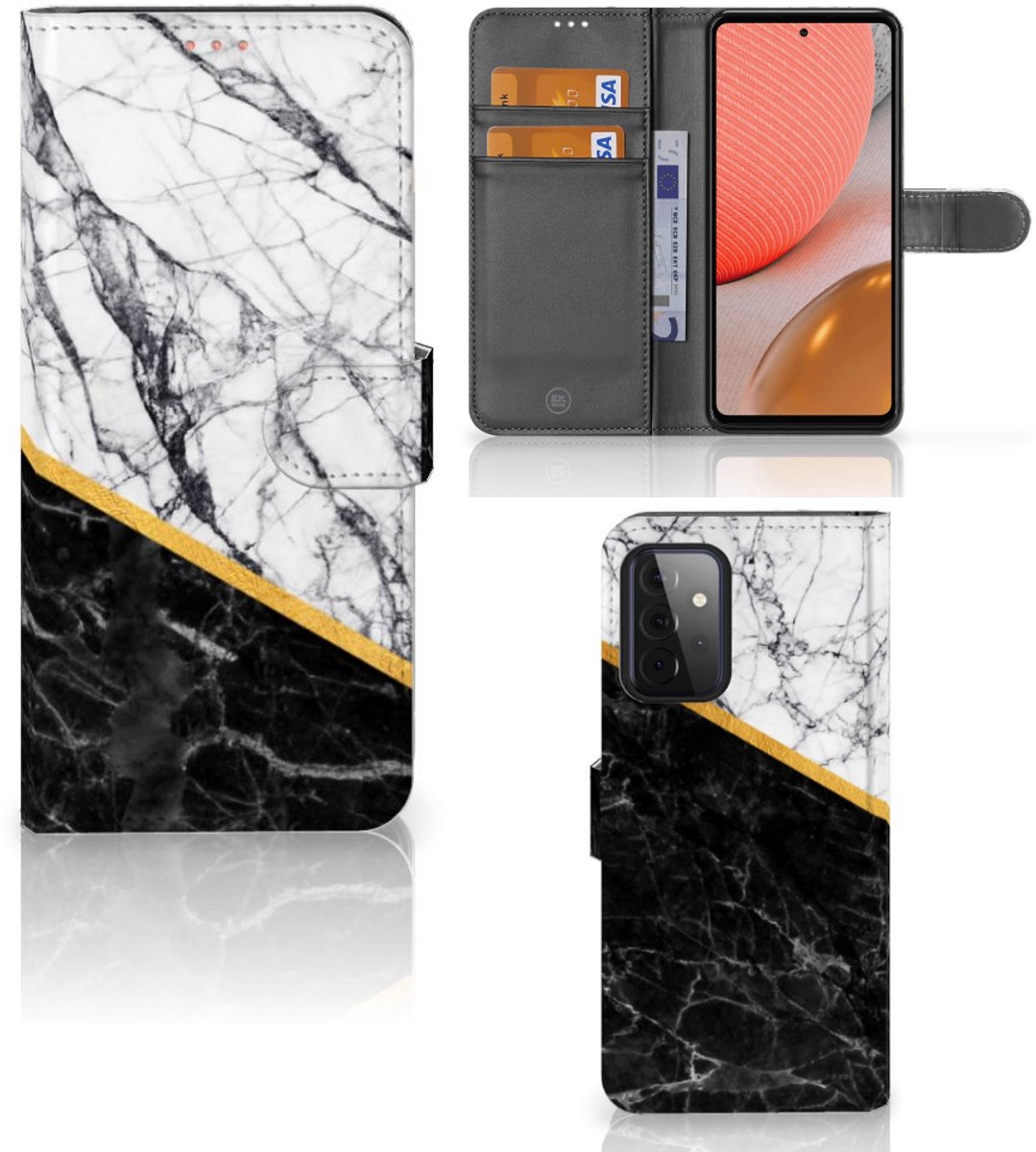 Samsung Galaxy A72 Bookcase Marmer Wit Zwart - Origineel Cadeau Man