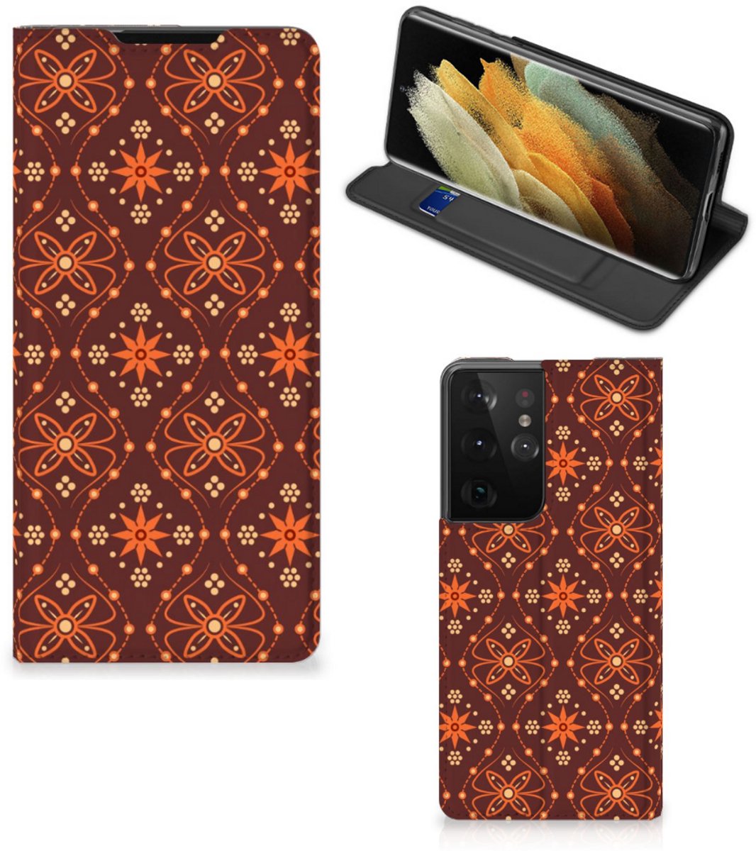 Samsung Galaxy S21 Ultra Hoesje met Magneet Batik Brown