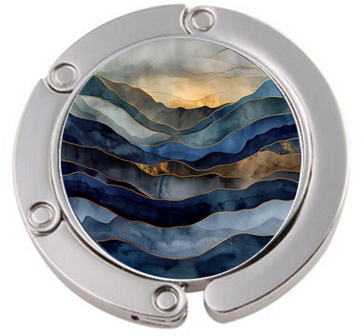 Mitear.nl Tassenhanger – Opvouwbare tashanger voor tafel – Abstract wave – Blauw goud / blauw met goud