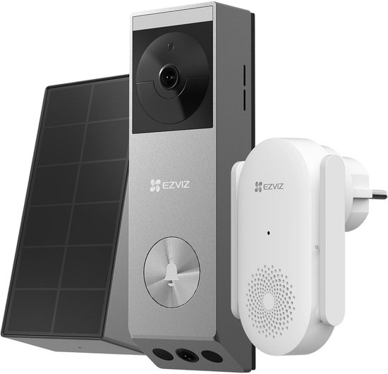 EZVIZ Wireless Video Doorbell with 2K+2MP Dual Lens and Solar Panel, Persons/Packages Detection, Night Vision in Color, 32GB eMMC, Wireless/Wired, Video Doorbell with Camera EP3x Pro 2K+Chime