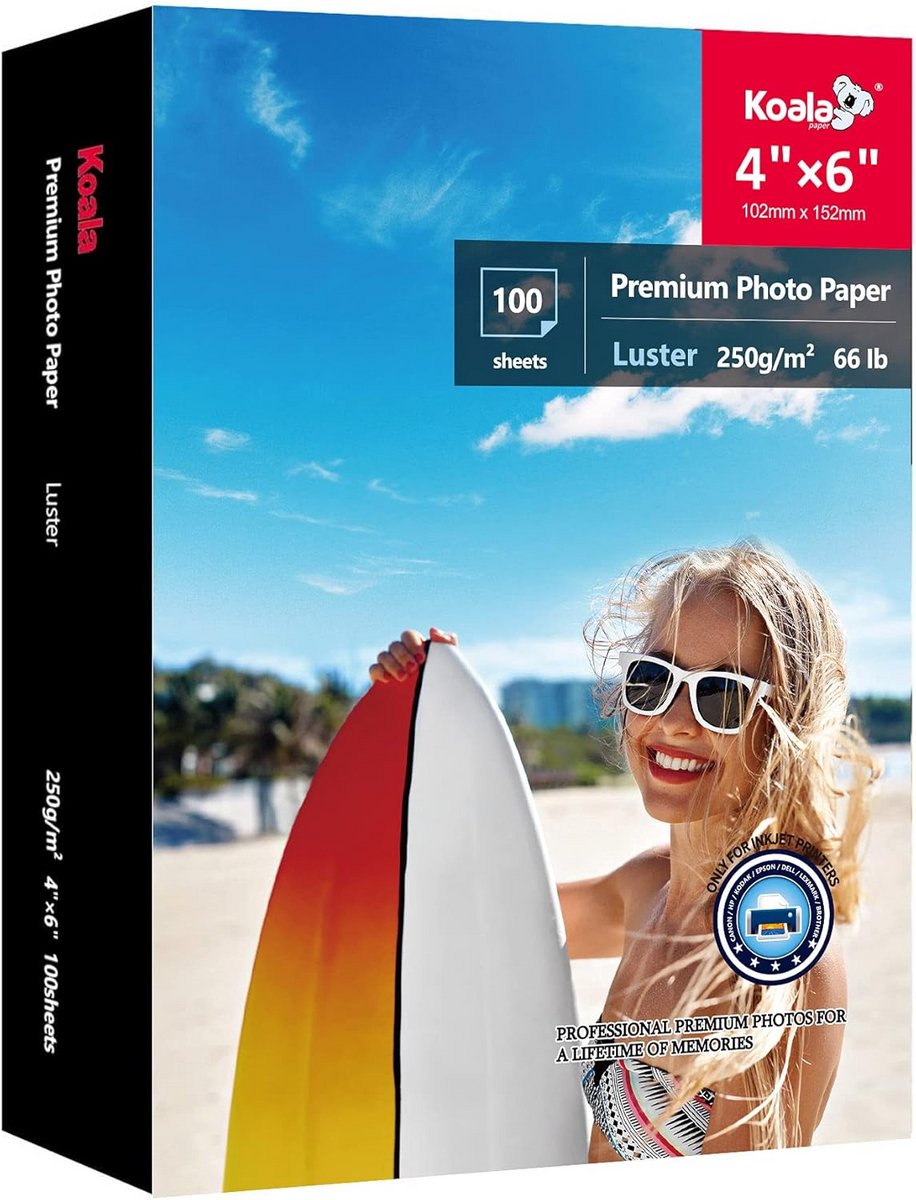 Premium fotopapier 4x6 inch glans zwaargewicht voor inkjetprinter - 100 vellen