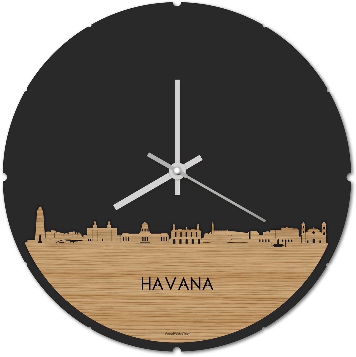 Skyline Klok Rond Havana Bamboe hout - Ø 44 cm - Stil uurwerk - Wanddecoratie - Meer steden beschikbaar - Woonkamer idee - Woondecoratie - City Art - Steden kunst - Cadeau voor hem - Cadeau voor haar - Jubileum - Trouwerij - Housewarming -