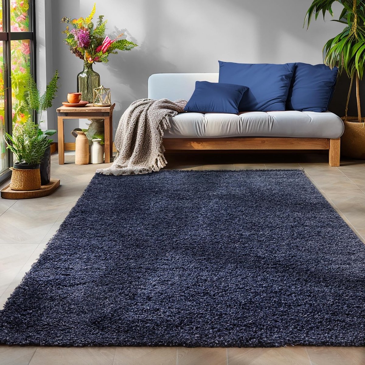 Muratap Basic Shaggy vloerkleed Donker Blauw Hoogpolig- 160x230 CM