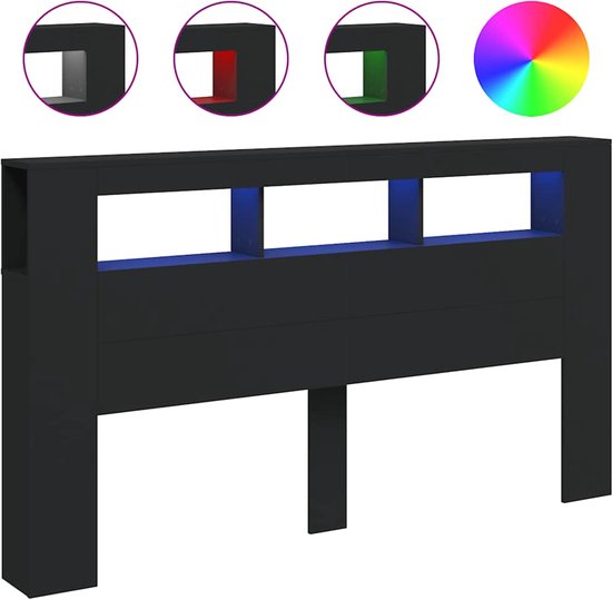 Tête de lit avec LED 180x18,5x103,5 cm en bois traité noir