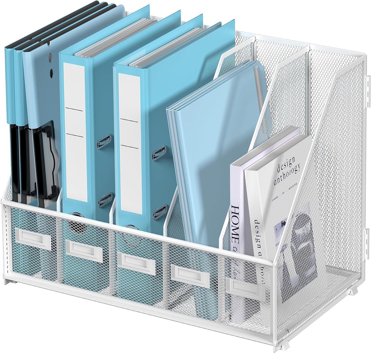 Metalen bureau-organizer met 5 verticale vakken voor een opgeruimde werkplek