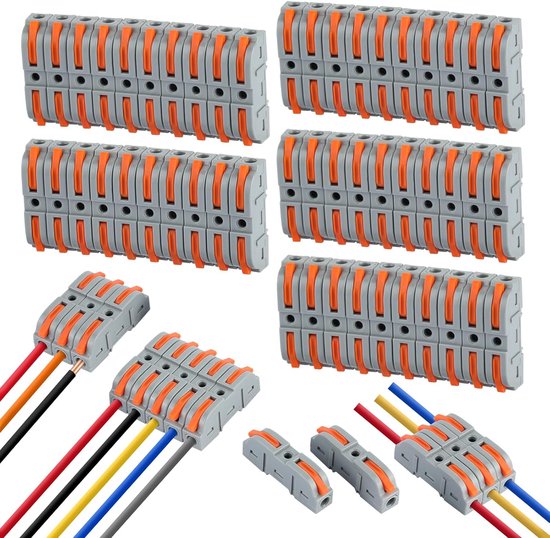 Connecteurs de câble - 50 pièces - connecteurs de passage - bornes de câble électrique SPL-1 - pince de conducteur 4 mm² avec levier - bornes de connexion - peuvent être librement combinées SPL2-5 - pour Blocs de Connexion Électriques