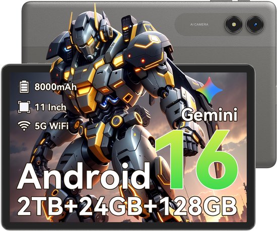 VekfulPC T50 Tablet - 24GB RAM - 128GB ROM - 11 inch - Android 16 - 8000mAh - WIFI Tablet - OTG - Grijs