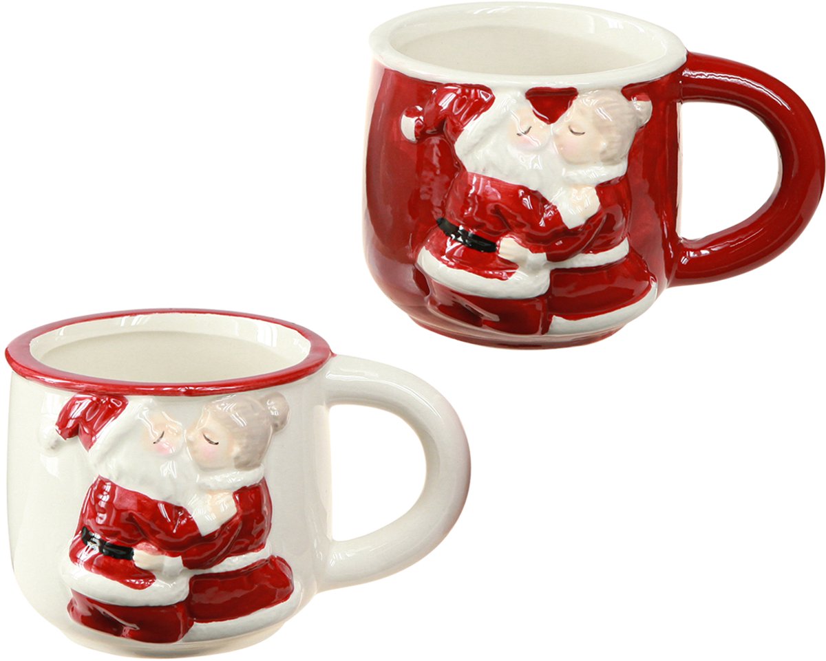 Kerstbeker keramiek Kerstpaar rood wit H8,5cm 2st, 2 Stück