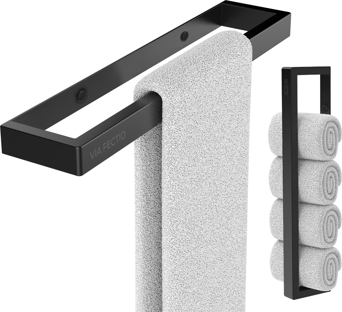 Via Fectio® Handdoekhouder 30 cm Boren - Handdoekrek - Handdoekenrek - Zwart - 30*2,5*6,2 cm