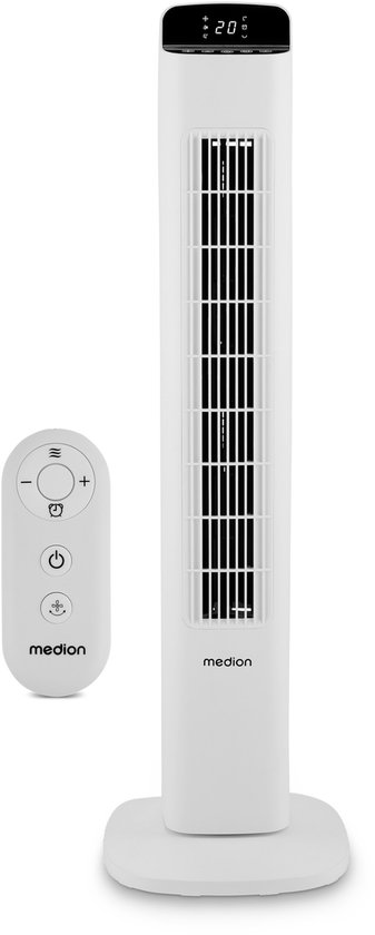 Torenventilator MEDION P15 TF wit, 5 snelheden, stille slaapmodus, 80° oscillatie, afstandsbediening, LED-display