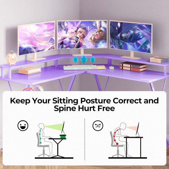 L-vormig Gamingbureau 50 inch met LED-verlichting en Stopcontacten — afbeelding 2