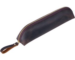 Pen Etui, Leer, Pennenzak Volwassenen, Geschikt voor minimum 25 Pennen - Donker Bruin