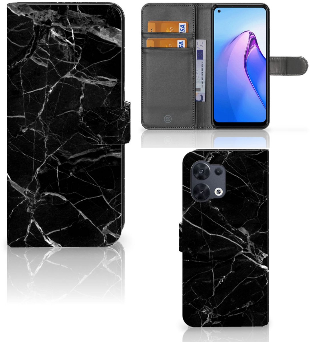 OPPO Reno8 Bookcase Marmer Zwart - Origineel Cadeau Vader