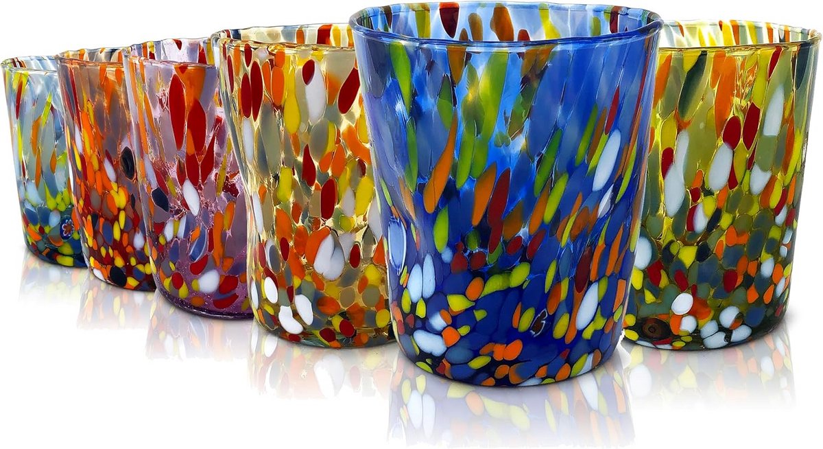 Handgemaakte mondgeblazen tumbler glazen - Murano-kleuren - 350 ml