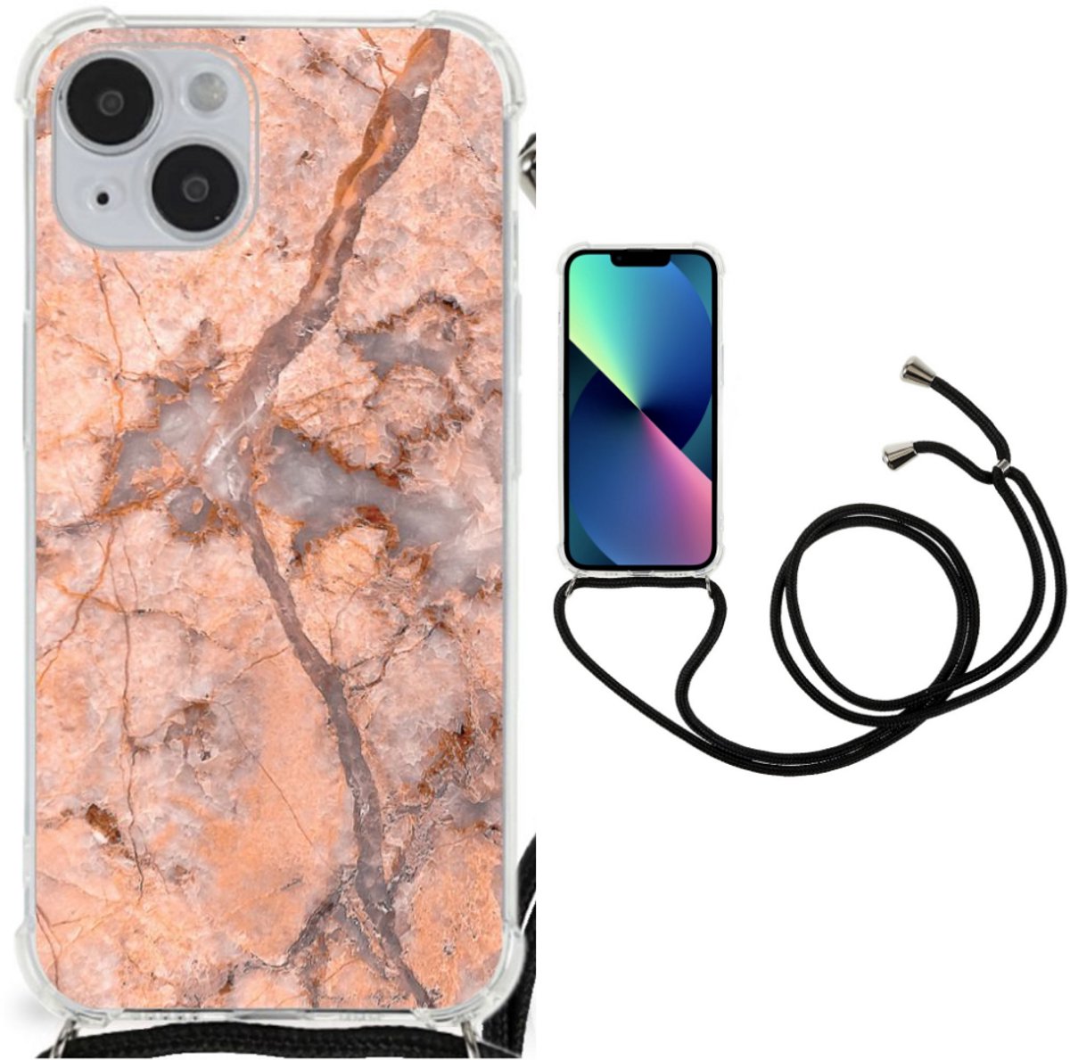iPhone 14 Plus Anti-Shock Hoesje Marmer Oranje