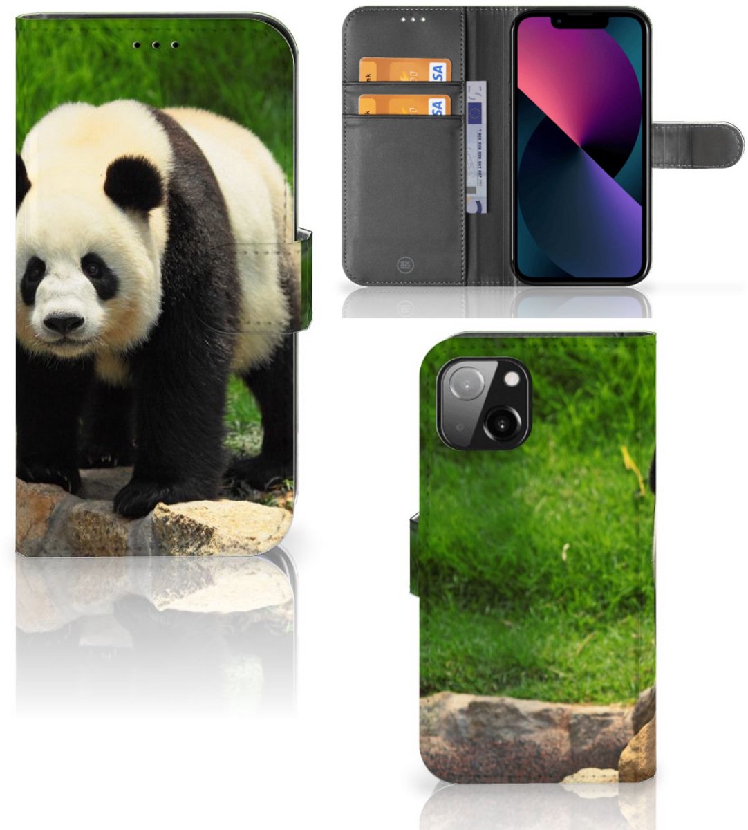Apple iPhone 13 Telefoonhoesje met Pasjes Panda