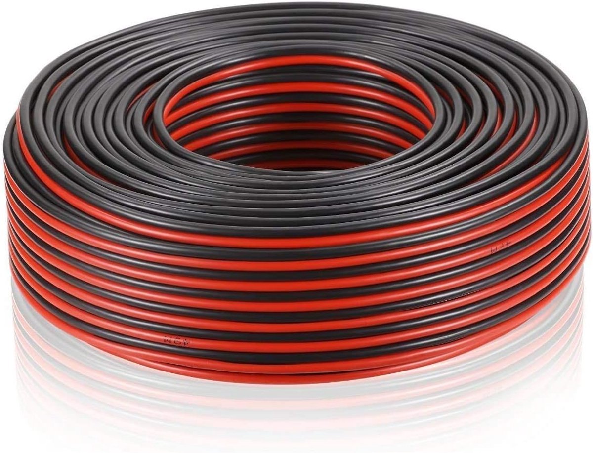 HiFi-kabel 03VH-H voor luidsprekers – 50 m, 2 x 0,75 mm, zwart/rood