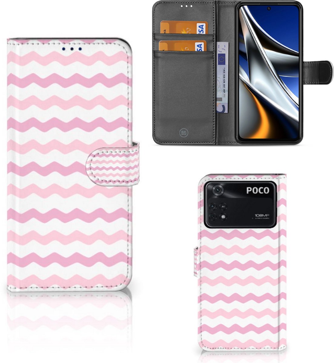Book Case voor Xiaomi Poco X4 Pro 5G Telefoon Hoesje Waves Roze