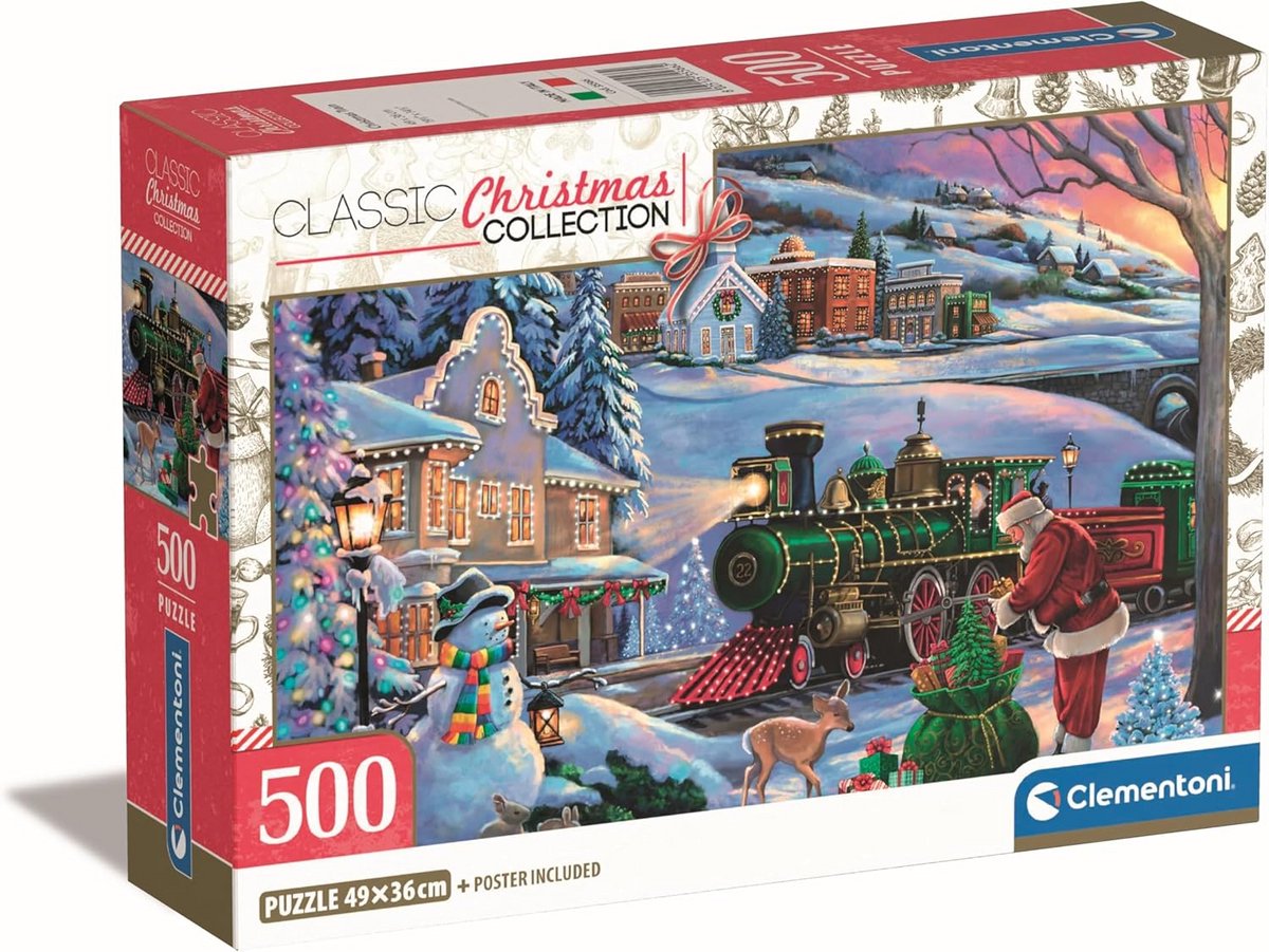 Kersttrein Puzzel Cube van 500 Stukken - Compacte Doos voor Volwassenen - Perfect Cadeau voor Mannen en Vrouwen - Gemaakt in Italië