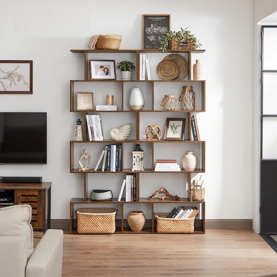 Bobbel Home - Boekenkast - Kubus kast - Woonkamerkast - Opbergkast - 6 Compartimenten - Vakkenkast - 70 x 24 x 190,5 cm - Bruin van Bobbel Home — afbeelding 3