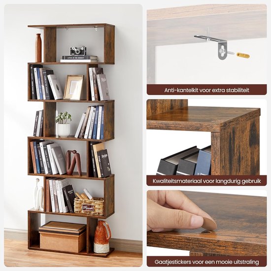 Bobbel Home - Boekenkast - Kubus kast - Woonkamerkast - Opbergkast - 6 Compartimenten - Vakkenkast - 70 x 24 x 190,5 cm - Bruin van Bobbel Home — afbeelding 5