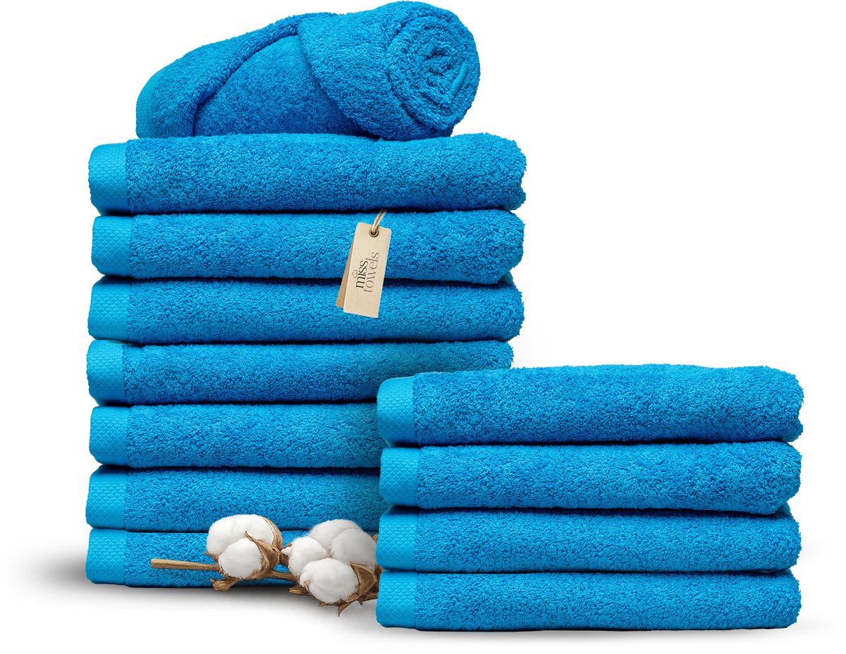 Miss Towels 70x140 Badlakens Set 12 st. - 5 sterren Hotelkwaliteit - Badtextiel - Luxe Badhanddoeken - Zachte Badlakens - Turquoise - Made in Portugal