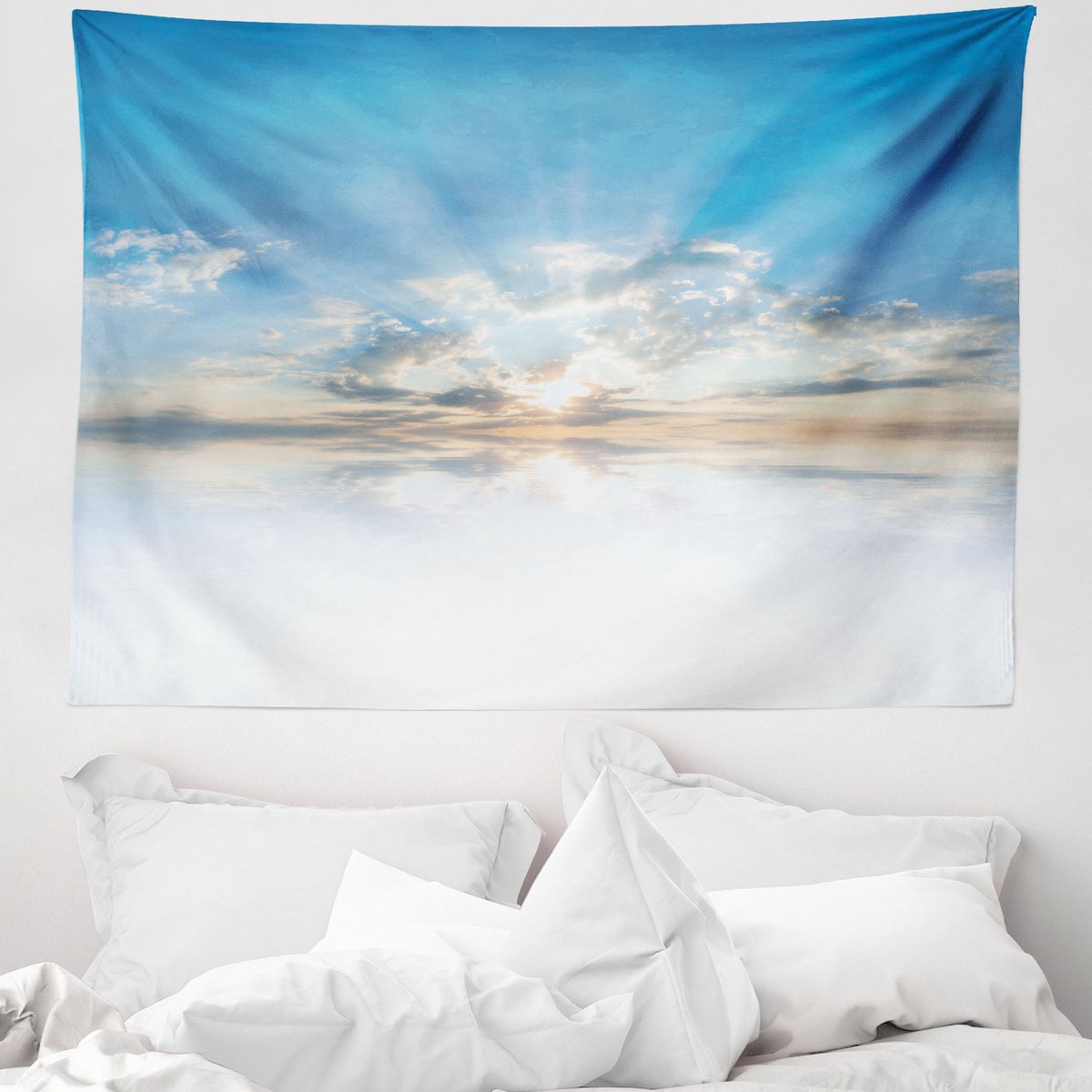 ABAKUHAUS Wolkenwandtapijt, Levendige Lucht met Wolken, 150 x 110 cm, Lichtblauw Wit