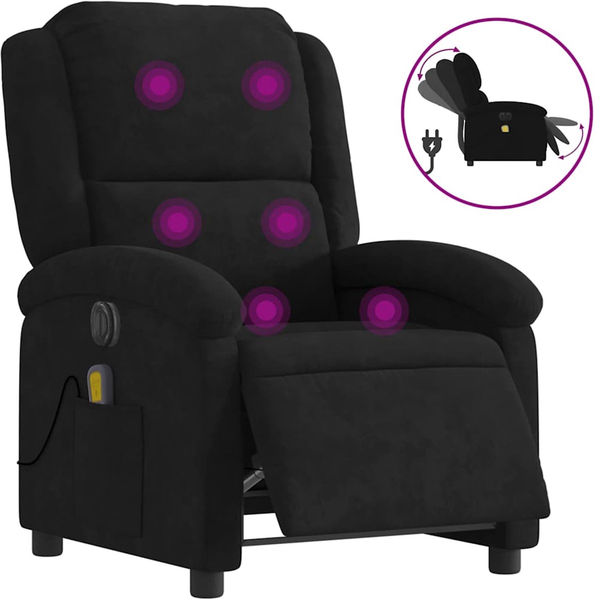 vidaXL Massagestoel - elektrisch - verstelbaar - fluweel - zwart