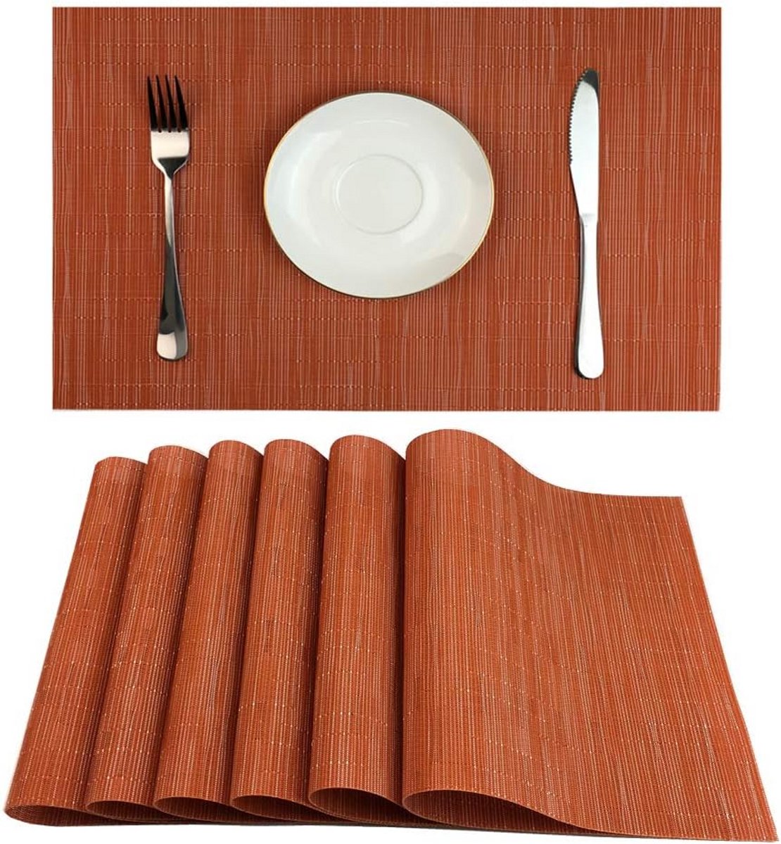 Set van 6 Geweven Placemats voor Eettafel - Hittebestendig en Wasbaar