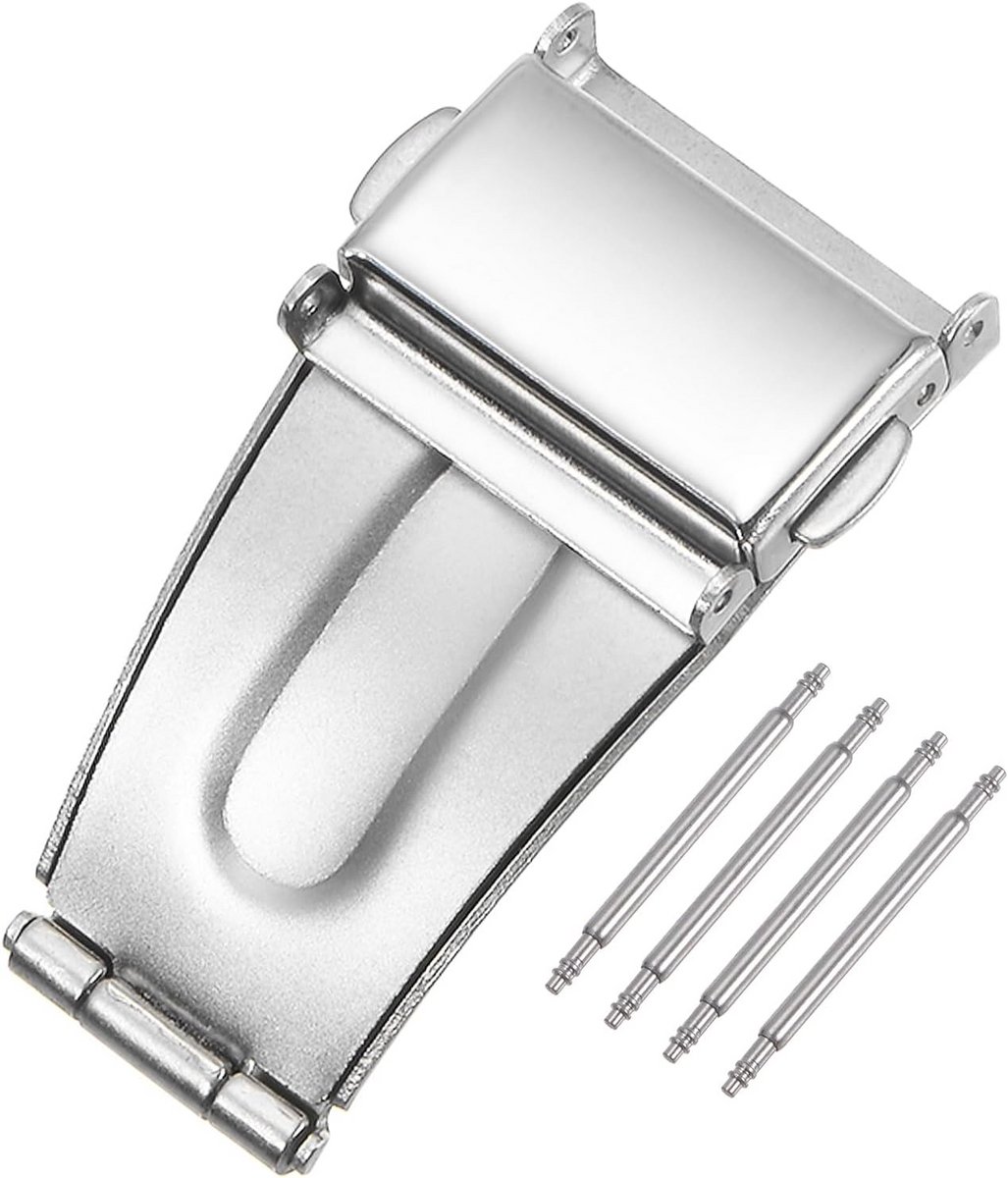 Vouwslot Drukknop Gesp 18mm Roestvrij Staal Horlogeband Verlenging Zilverkleurig