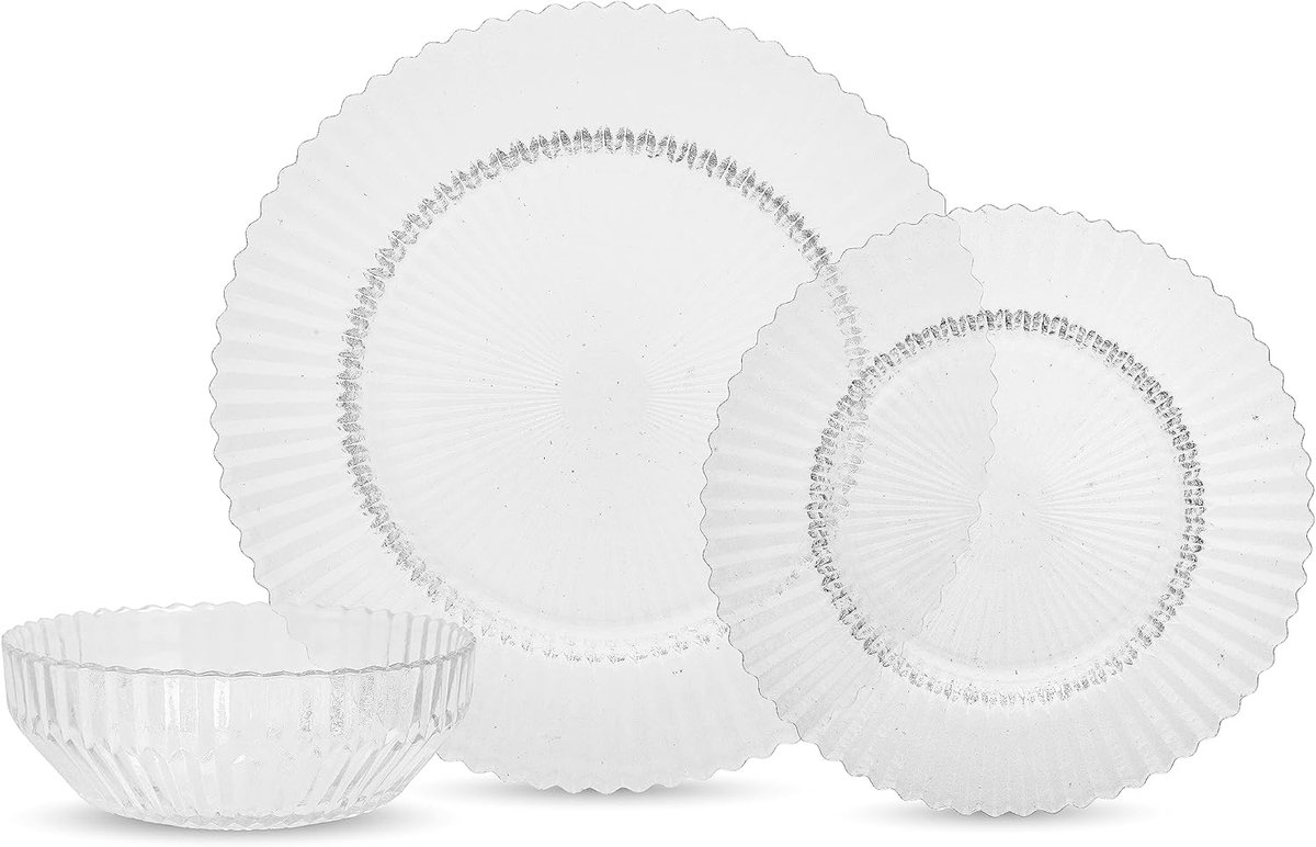 12-delige serviesset voor 4 personen van helder glas
