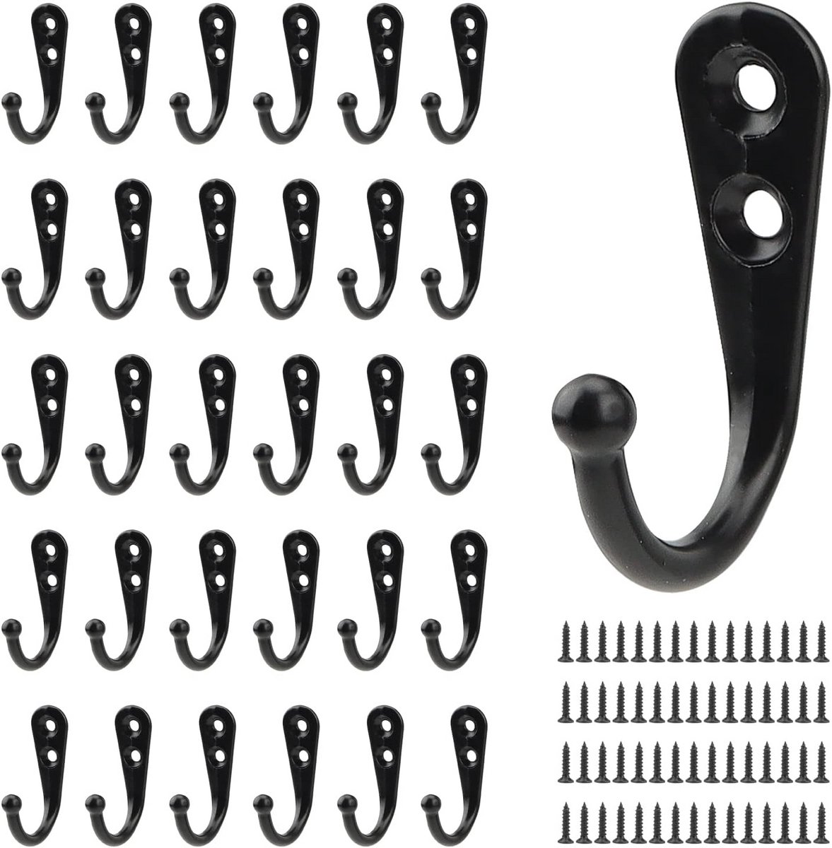 Metaal Kledinghaken 30 Stuks - Zwarte Wandhaken voor Badkamer, Keuken en Kantoor
