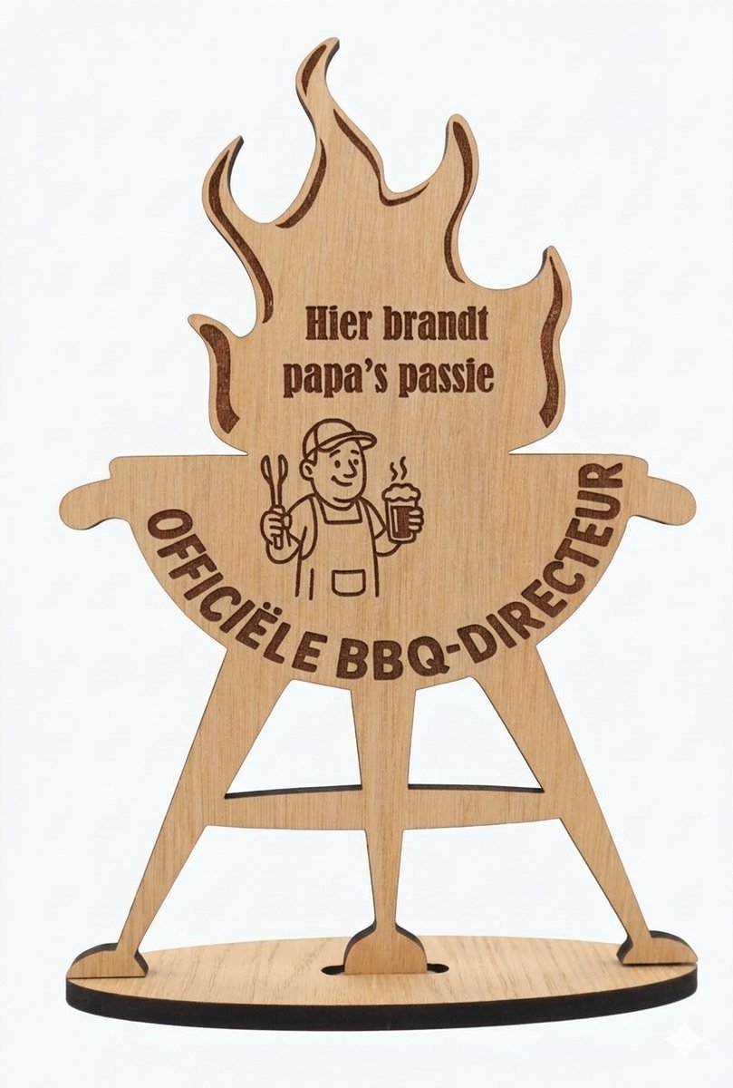 Officiële BBQ-Directeur | Houten Bordje voor Papa | Hier brandt papa’s passie | Origineel 