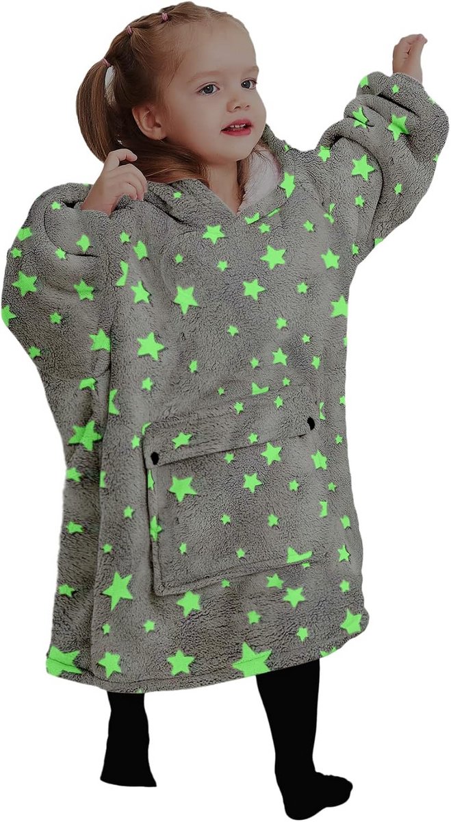 Draagbare deken hoodie voor peuters - Glow in the Dark - Oversized sweatshirt met zak - Comfortabele fleece hoodie voor kids