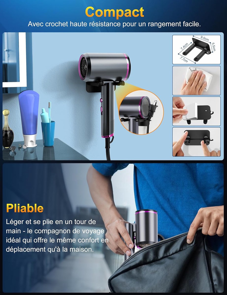 Inklapbare Ionen Haardroger 2400W - Professionele Reisföhn met AC Motor - Snel Drogen Haarstyler met Heet/Koud Knop & 3 Standen - Salon Kwaliteit Föhn voor Thuis & Onderweg - 1 Stuk thumbnail 6
