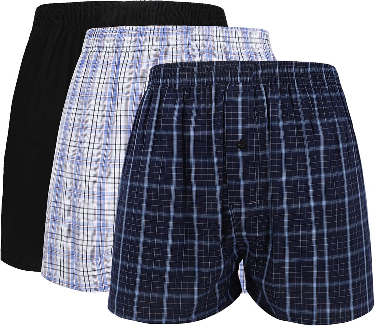 Heren Loose Fit Boxershorts van 100% Katoen met Knoop - Verpakking van 3 Stuks