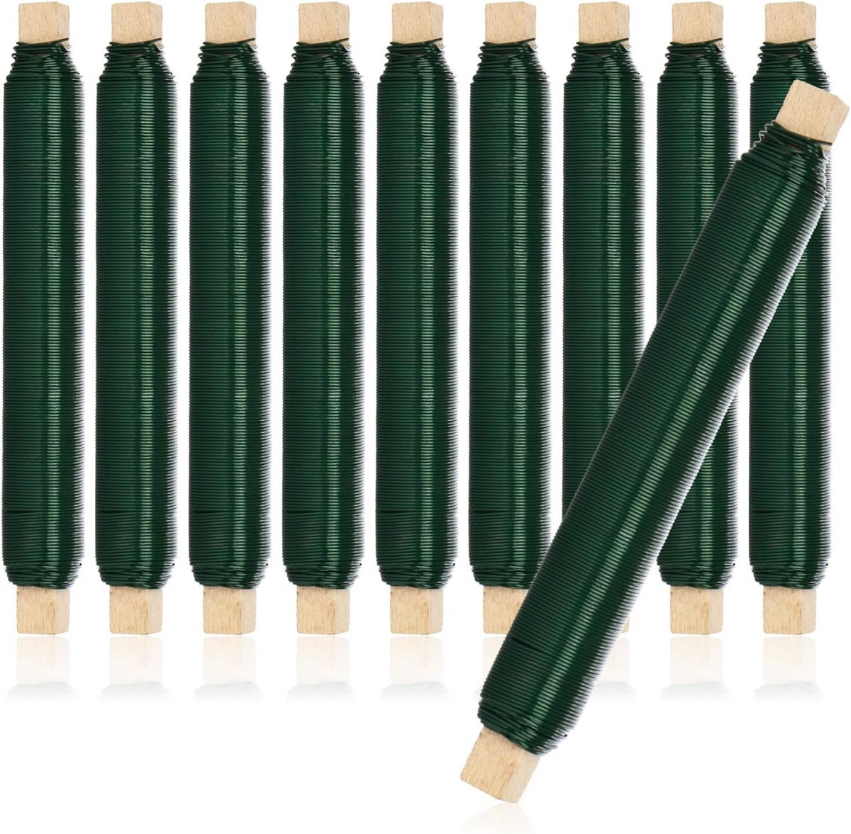 Bloemenwikkeldraadset 10x Groen - Binddraad op Houten Stokje, 0,65 mm, 1000 g