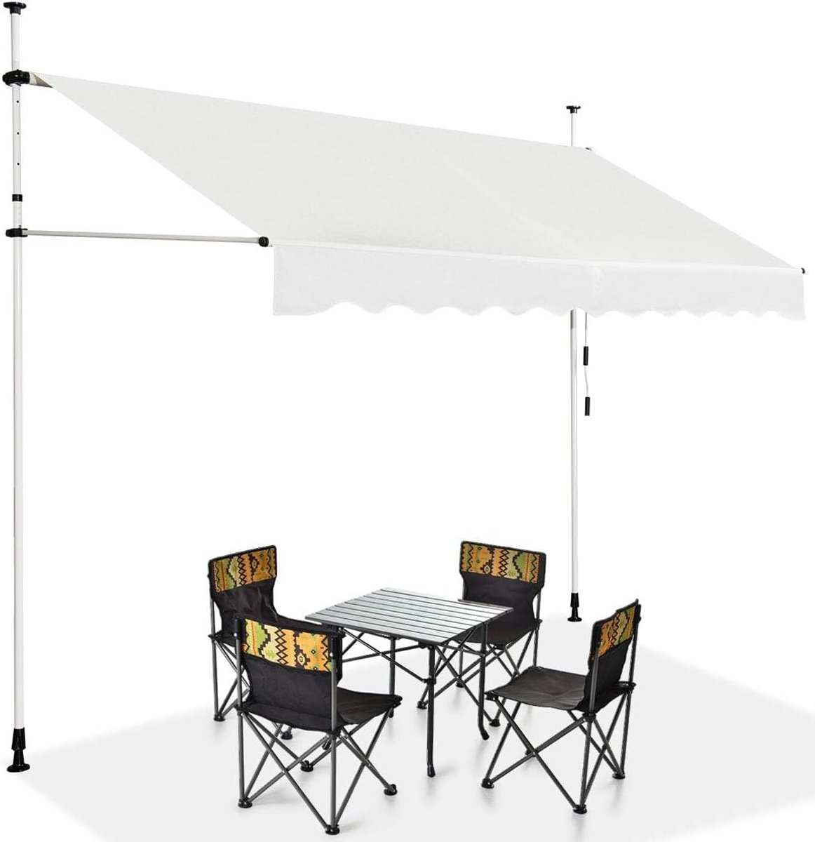 KOMFOTTEU Klemluifel, 200 cm breed, luifel voor balkon, zonder boren, luifel met handslinger, uv-bestendig, in hoogte verstelbaar, waterafstotend, zonwering voor balkon, terras en tuin