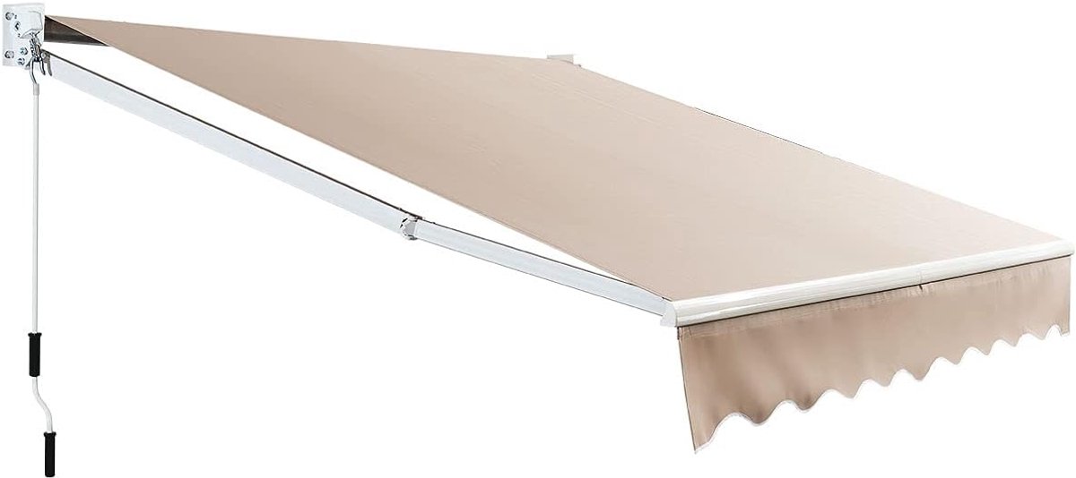 KOMFOTTEU Zonwering met scharnierarm, 295 x 250 cm, luifel voor balkon, terrasluifel met 5-60° instelbare hoek, uv-bestendig en waterafstotend, zonwering met handslinger, aluminium/polyester