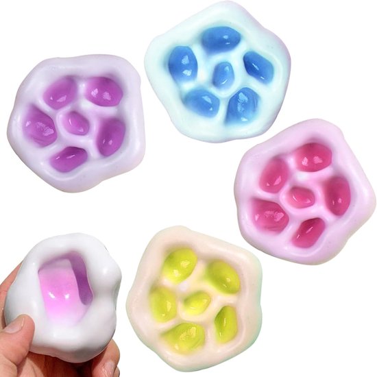 Ballon Squishy - 4 Pièces - ballon anti-stress - 6 cm - Jouet anti-stress - Doux - Fidget Squishy - Non collant - anxiété - pour adultes et enfants - ballon anti-stress - balles à malaxer, presser et détendre - rose+violet+bleu+jaune