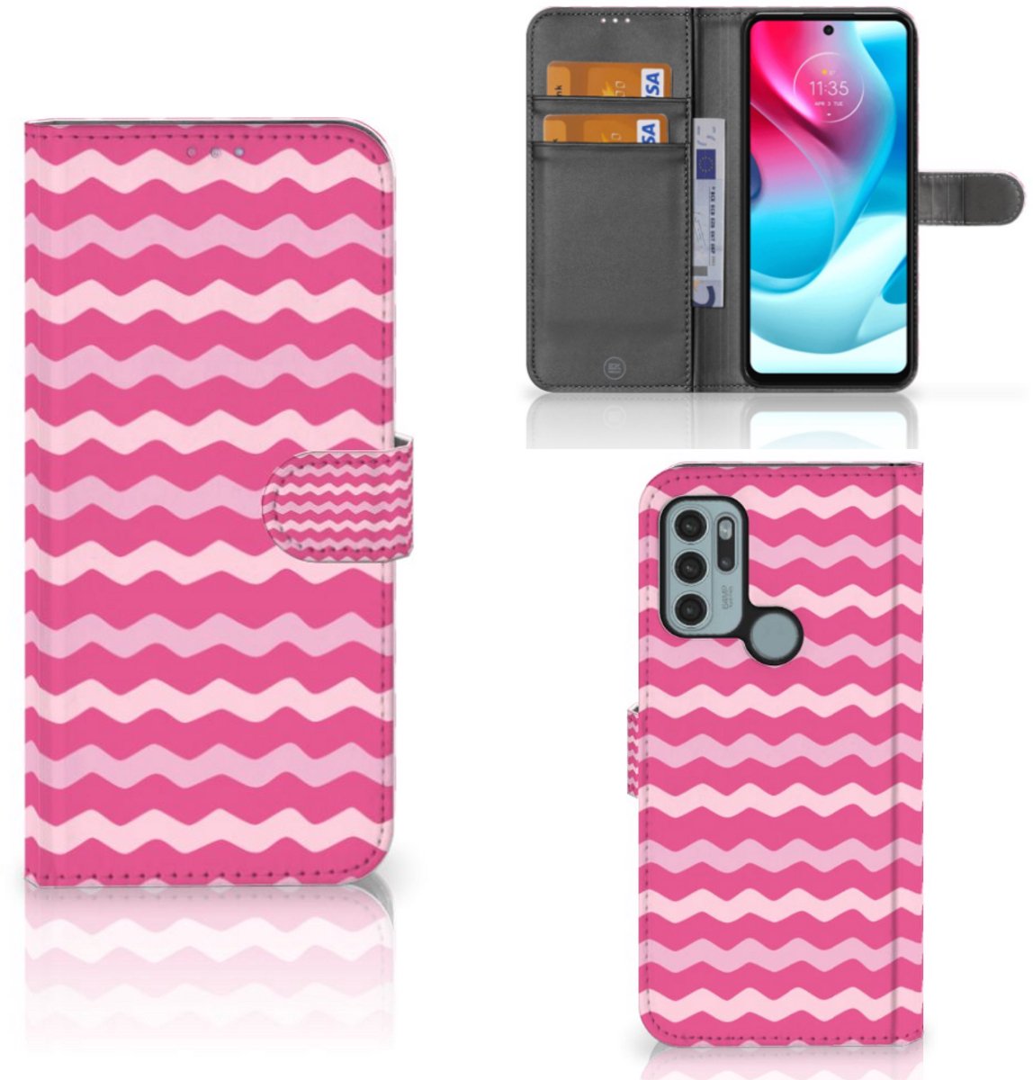 Boekhoesje voor Motorola Moto G60s Telefoon Hoesje Waves Pink