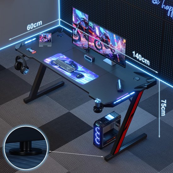 Ergonomisch Gaming Bureau met RGB Verlichting en Accessoires, 160 x 60 cm van Merkloos — afbeelding 5