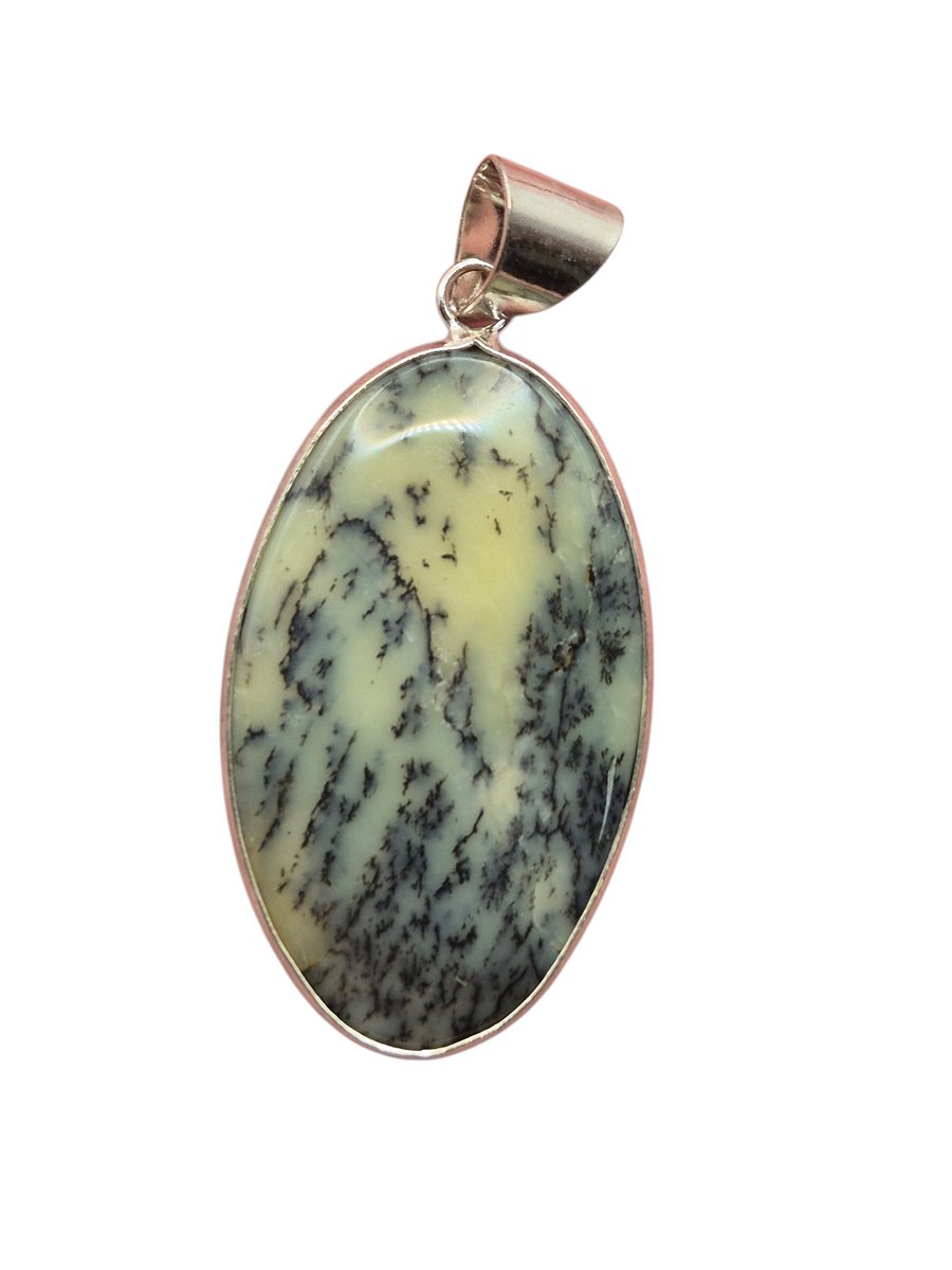 Dendriet Opaal edelsteen hanger ingezet in 925 Sterling zilver